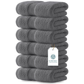 White Classic luxury dark gray hand towel close-up showing plush Turkish cotton