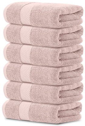 White Classic luxury pink hand towel 16x30, six-pack, hotel-grade absorbent