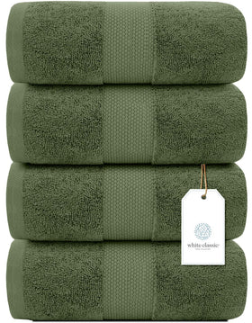 White Classic Luxury towel set pack image two highlights soft, absorbent fibers ready for daily use.