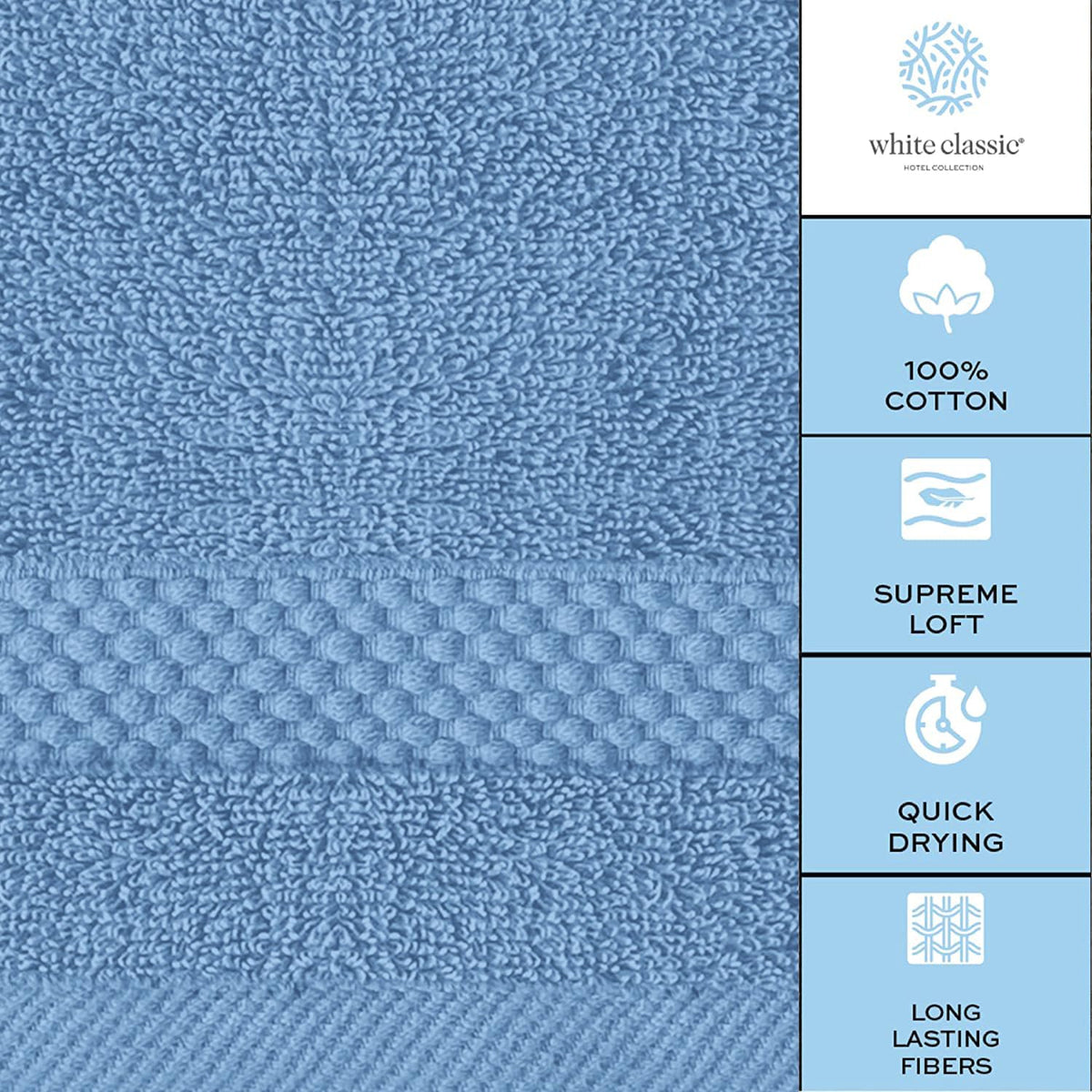 White Classic 13x13 washcloths ideal for spa, hotel, or dorm rooms.