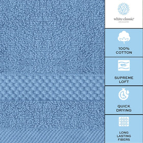 White Classic 13x13 washcloths ideal for spa, hotel, or dorm rooms.