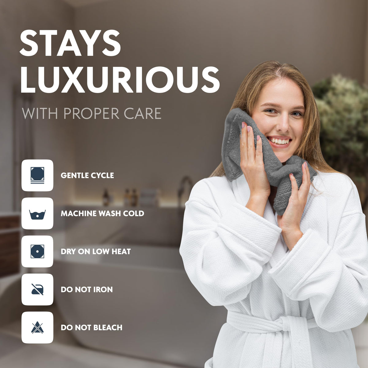 White Classic machine-washable washcloth maintains color and softness after cycles