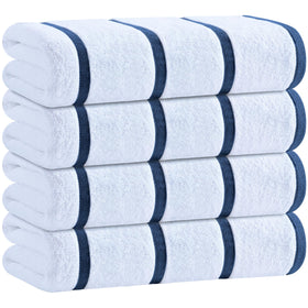 White Classic oversized navy striped towel, 30x60 inches for poolside lounging.