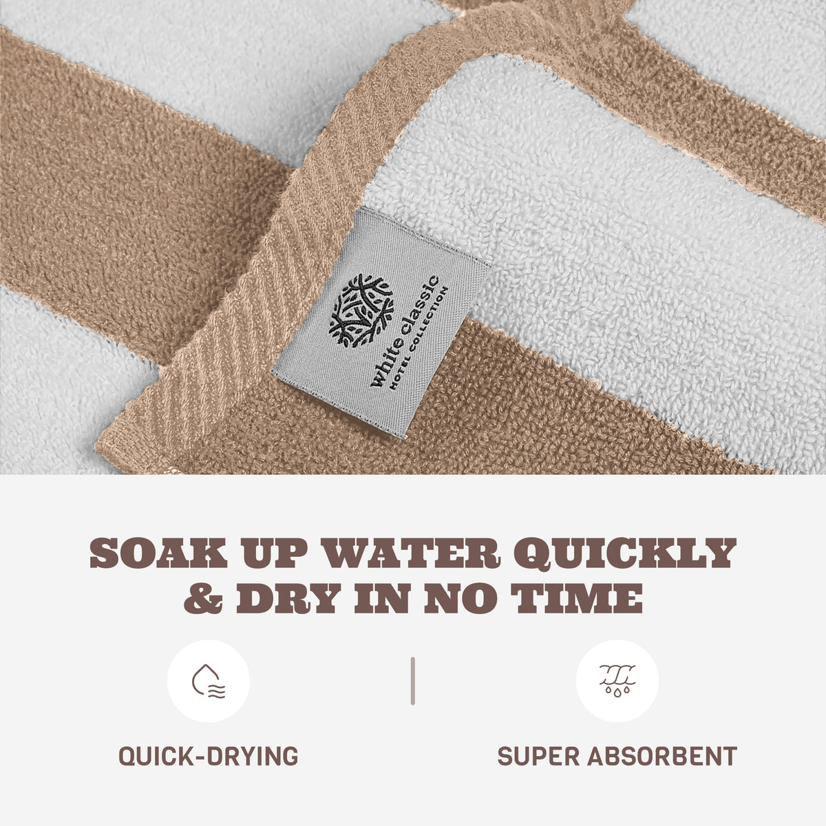 White Classic cotton towel in 500gsm plush, dries quickly.