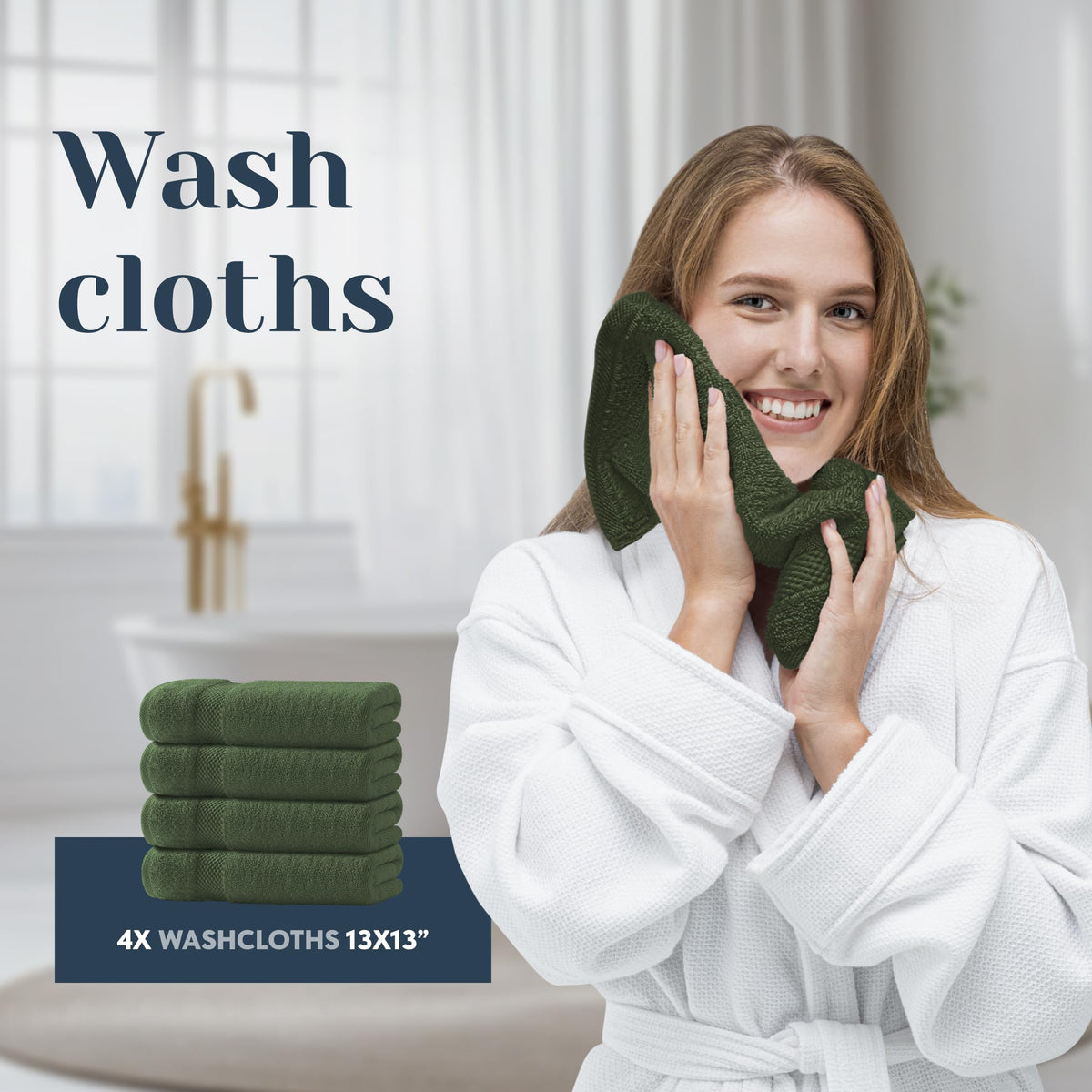 White Classic quick-dry design reduces towel dampness after showers.
