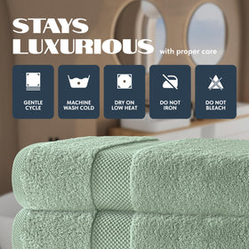 White Classic sage green towels close-up highlighting long-staple cotton fibers.