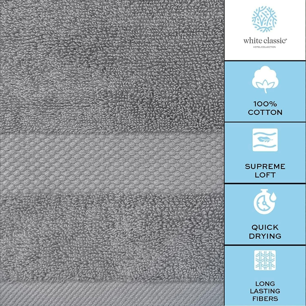 White Classic set-of-6-towels: versatile 6-piece hotel collection for guests.