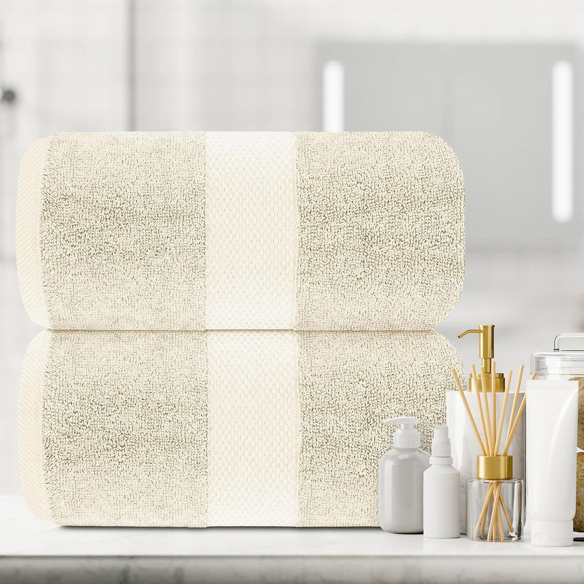 White Classic hotel collection bath sheet in ivory, designed for home spa experiences.