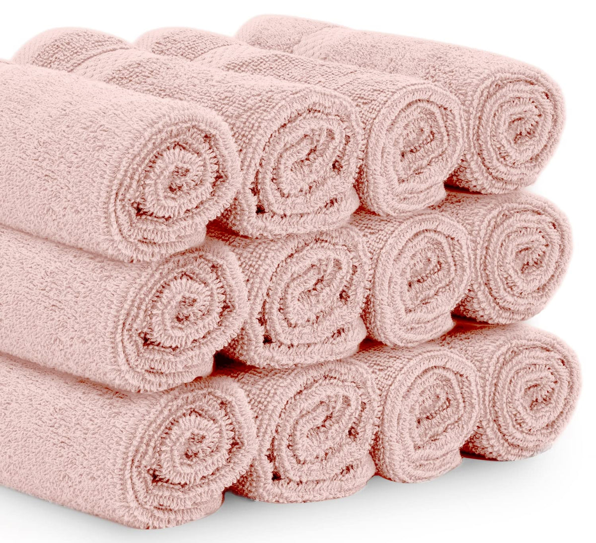 White Classic washcloths folded, highlighting reinforced stitching for durability.