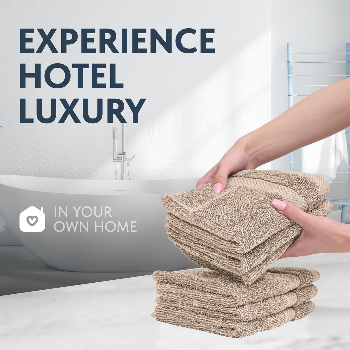 White Classic washcloth with double-stitched edges for durability.