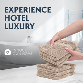 White Classic washcloth with double-stitched edges for durability.