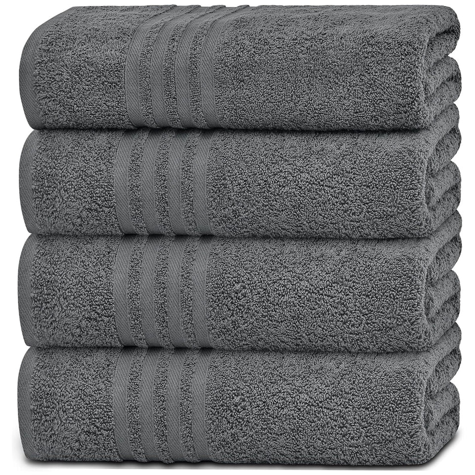 White Classic Wealuxe grey bath towels set folded, luxurious softness for daily use
