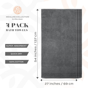 White Classic Wealuxe grey towels high absorbency for fast drying after shower