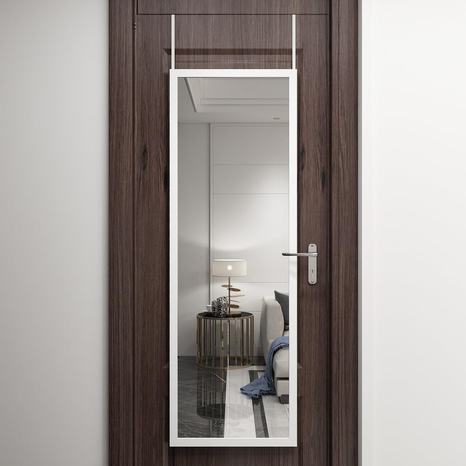 Whitebeach full-length mirror over the door shows a full reflection for quick outfit checks