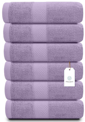White Classic Lavender hand towels 6-piece set on display, soft and highly absorbent.