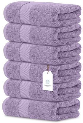 White Classic Lavender towels highlight plush texture for luxurious daily bathroom use.
