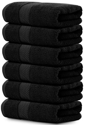 White Classic luxury black hand towels, 16x30 inches, soft and absorbent for home spa use