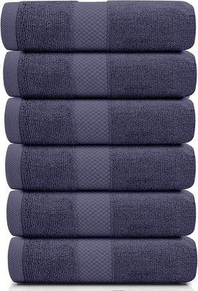 White Classic navy blue towels 16x30 displayed stacked to highlight generous size