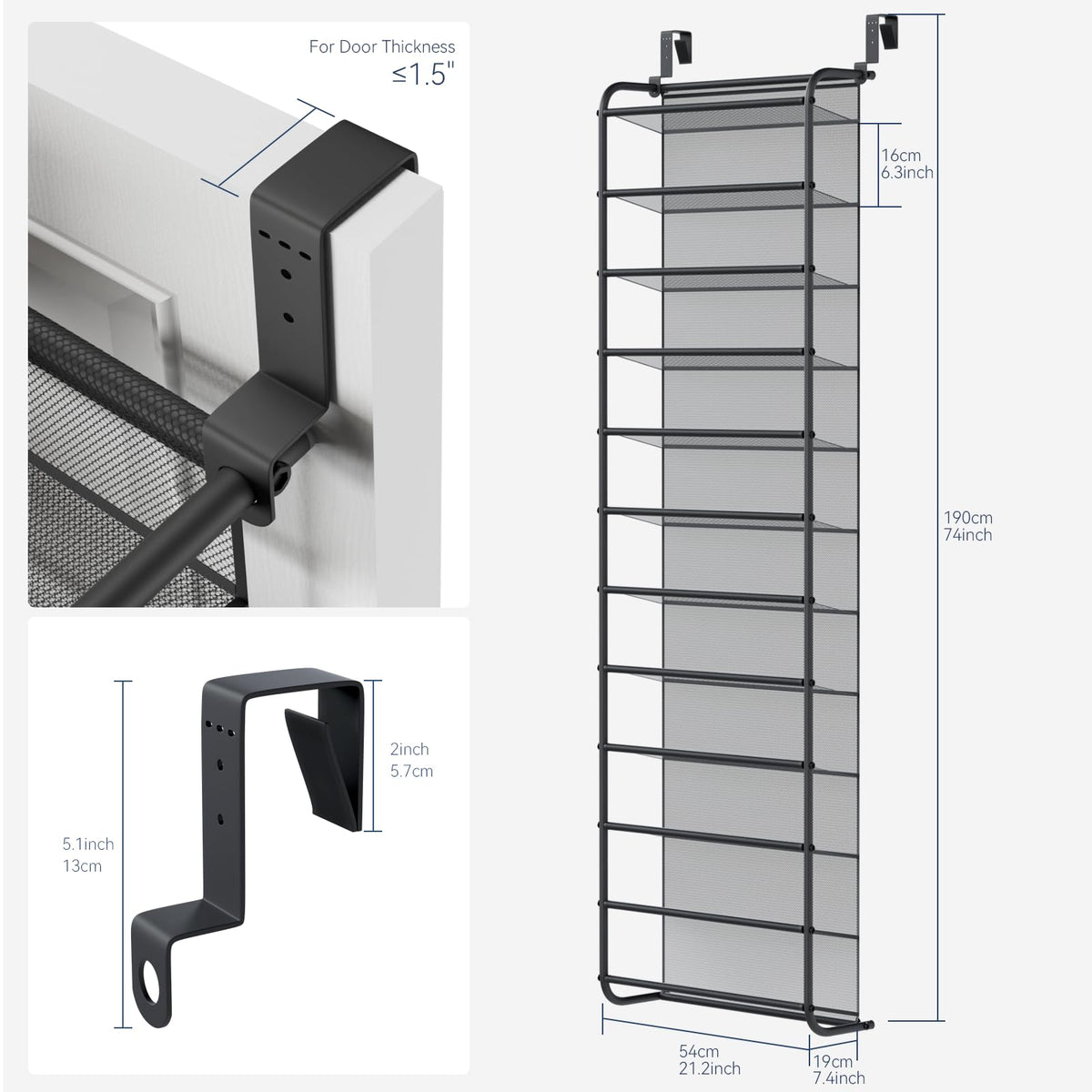 Whitmor 12-tier hanging shoe rack displays sneakers while protecting door surfaces