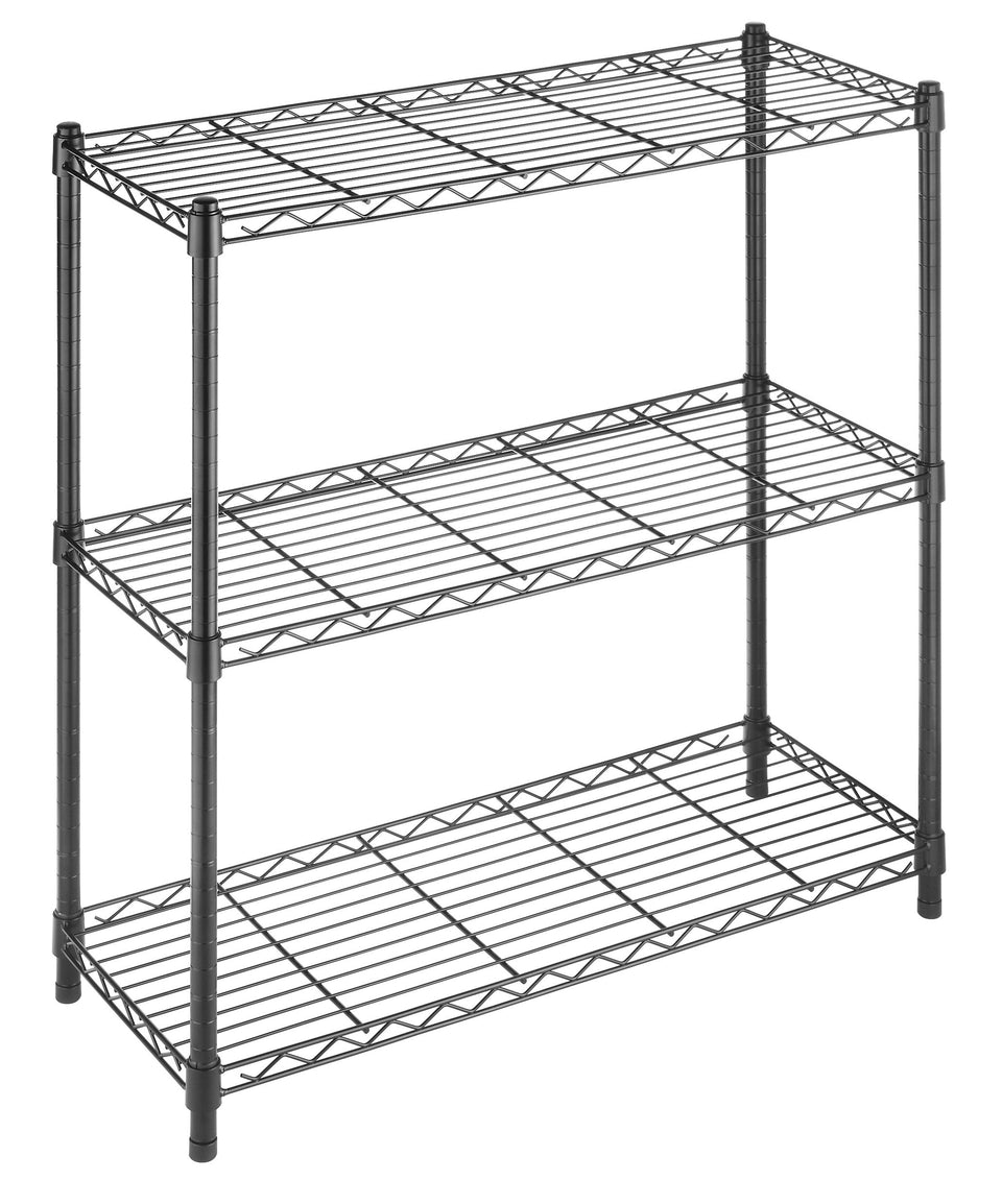 Whitmor 3-tier shelving unit assembled in black for versatile storage