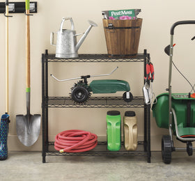 Whitmor 3-tier shelving unit with durable steel frame supports heavy loads