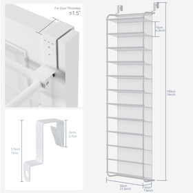 Whitmor 12-tier rack protects doors from scuffs while keeping footwear visible.