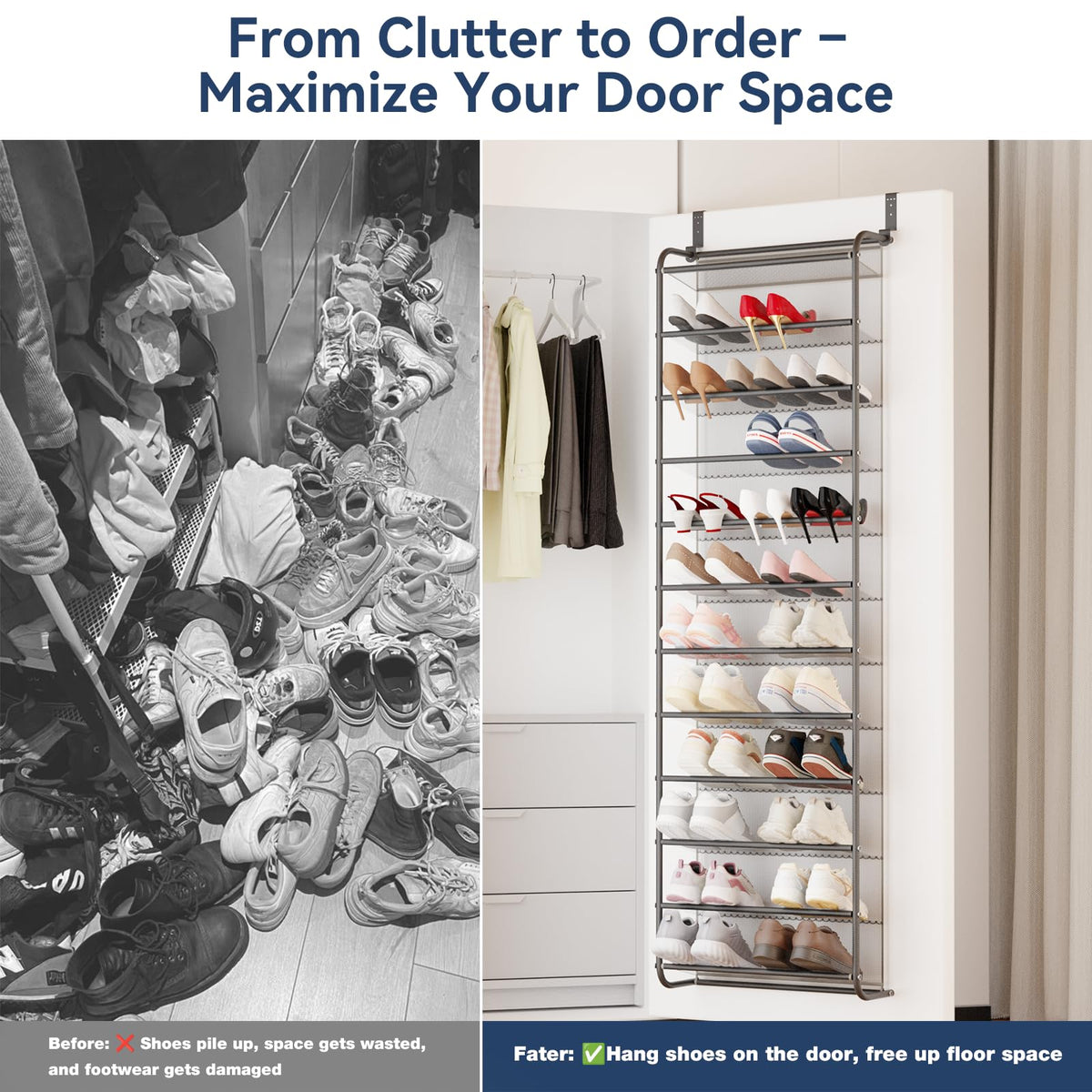 Whitmor 74-inch length maximizes vertical closet storage for shoes