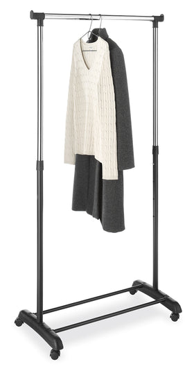 Whitmor Deluxe Adjustable Garment Rack with adjustable hanging bar for versatile closet storage