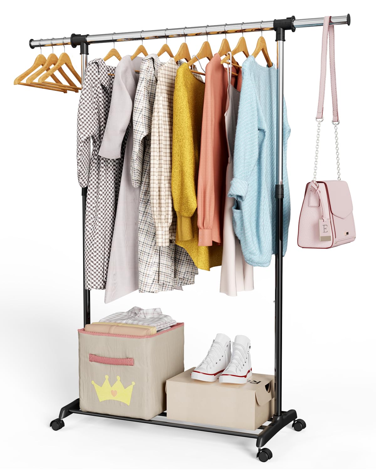 Whitmor Deluxe rack tall version fits closets and entryways.