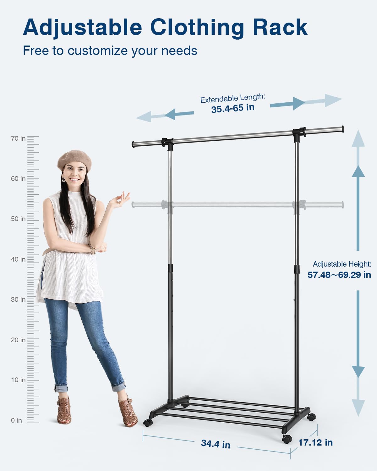 Whitmor Deluxe garment rack front view showing the wide hanging bar.