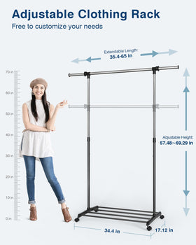 Whitmor Deluxe garment rack front view showing the wide hanging bar.