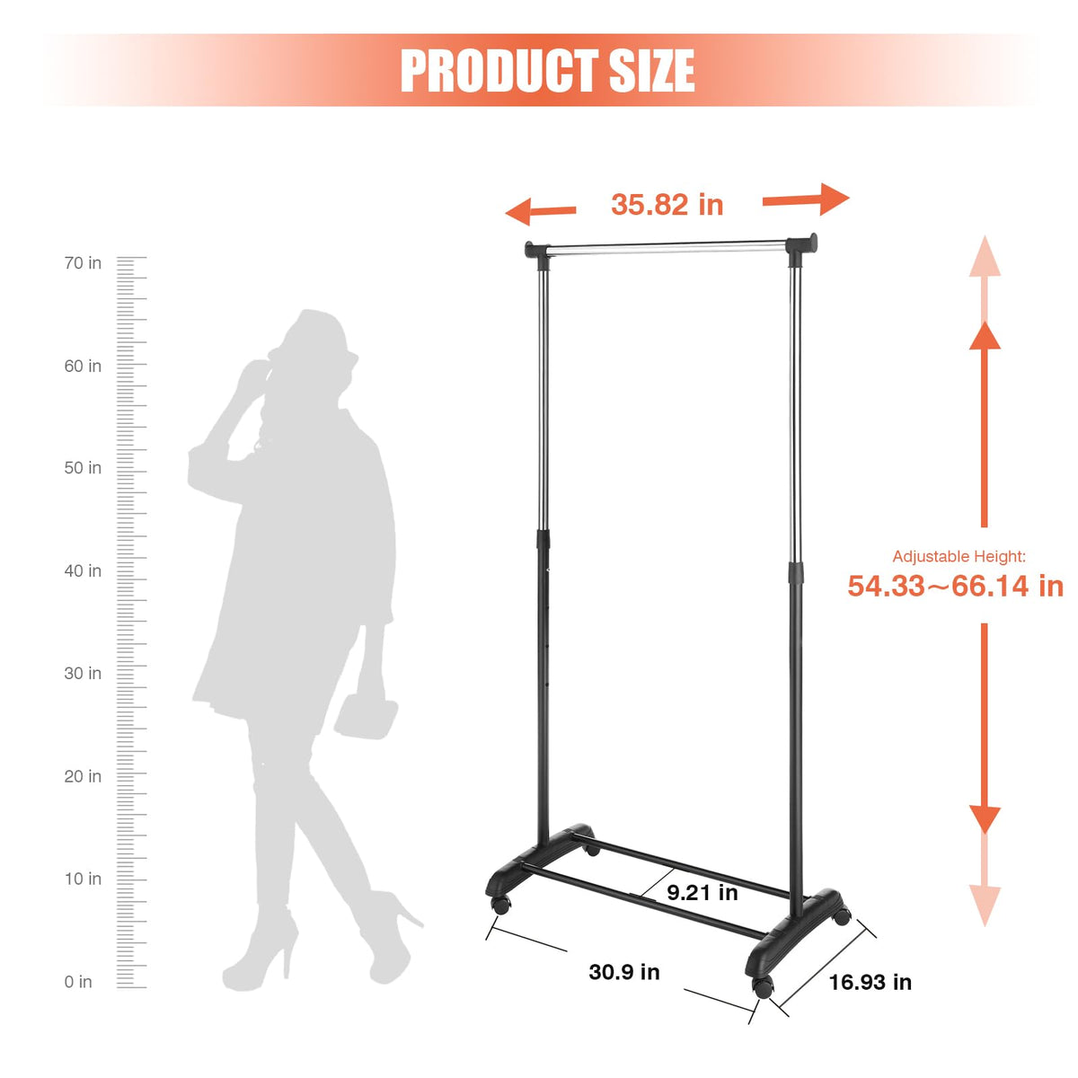 Whitmor garment rack on smooth rolling wheels for easy relocation