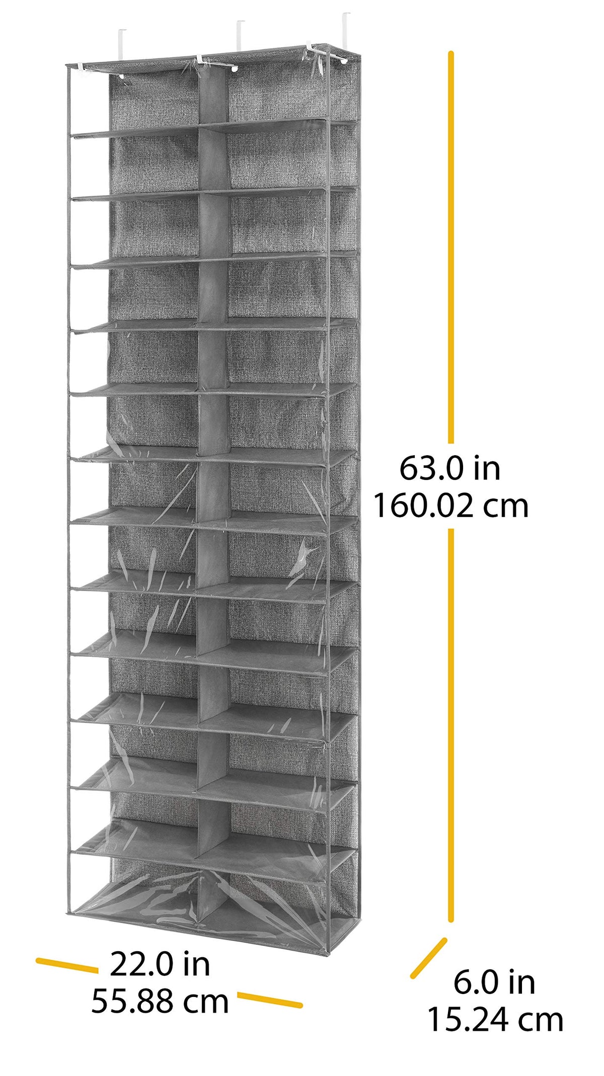 Whitmor door organizer dimensions 63H x 22W for compact closets