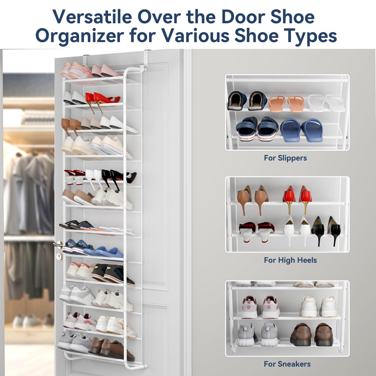 Whitmor door-hanging rack installs without drilling for flexible setup.