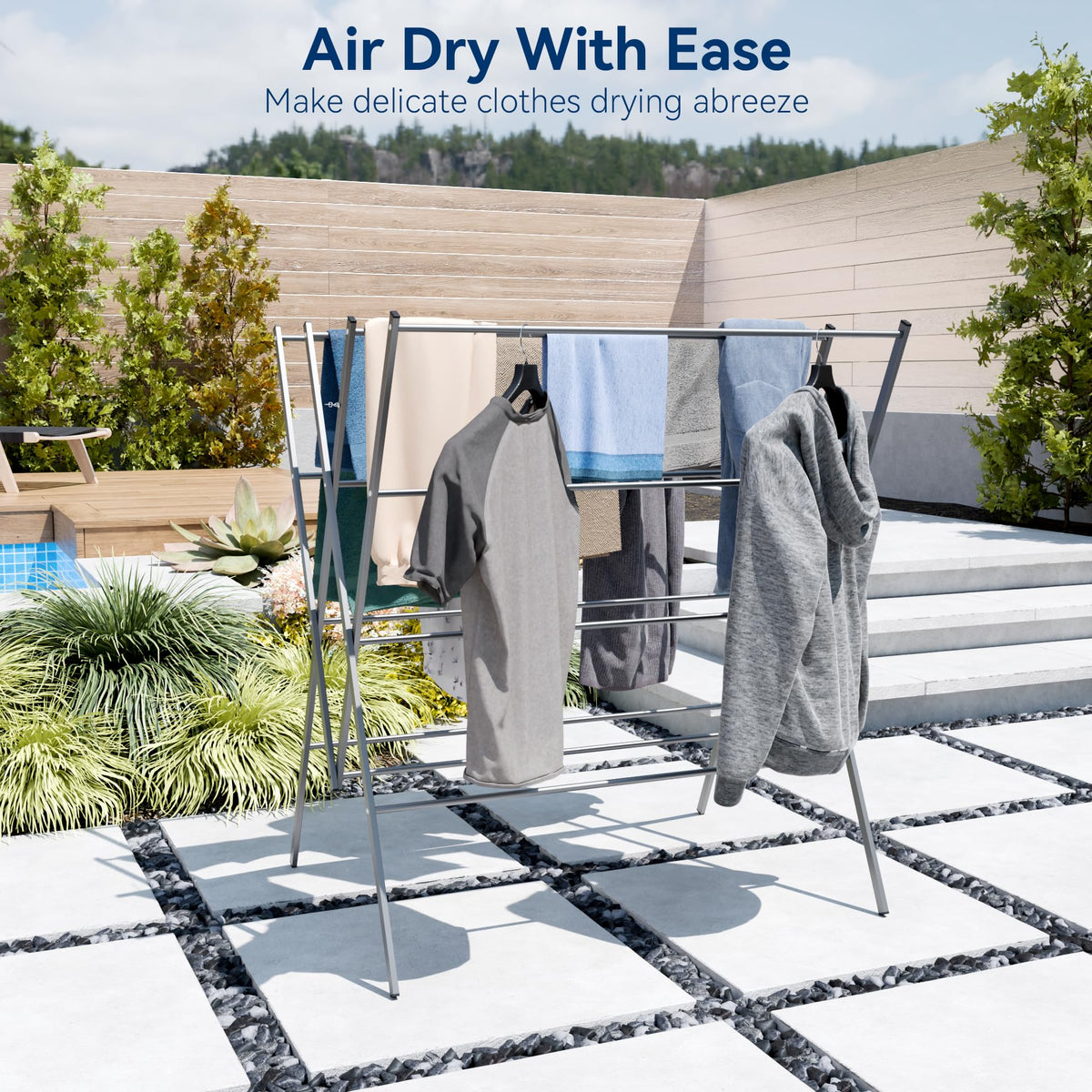 Whitmor 12 rods provide generous drying space for towels.