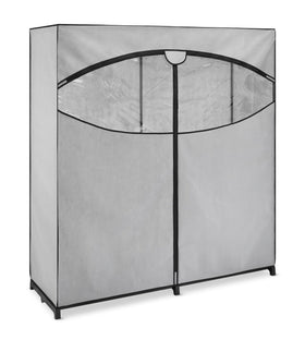 Whitmor extra-wide closet exterior in grey protecting clothes from dust.