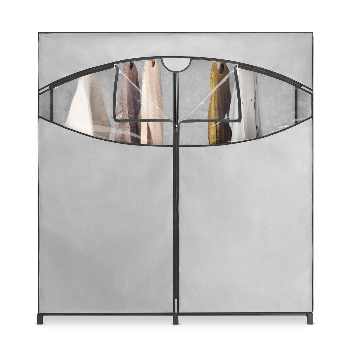 Whitmor extra-wide closet interior with organized garments for easy access.