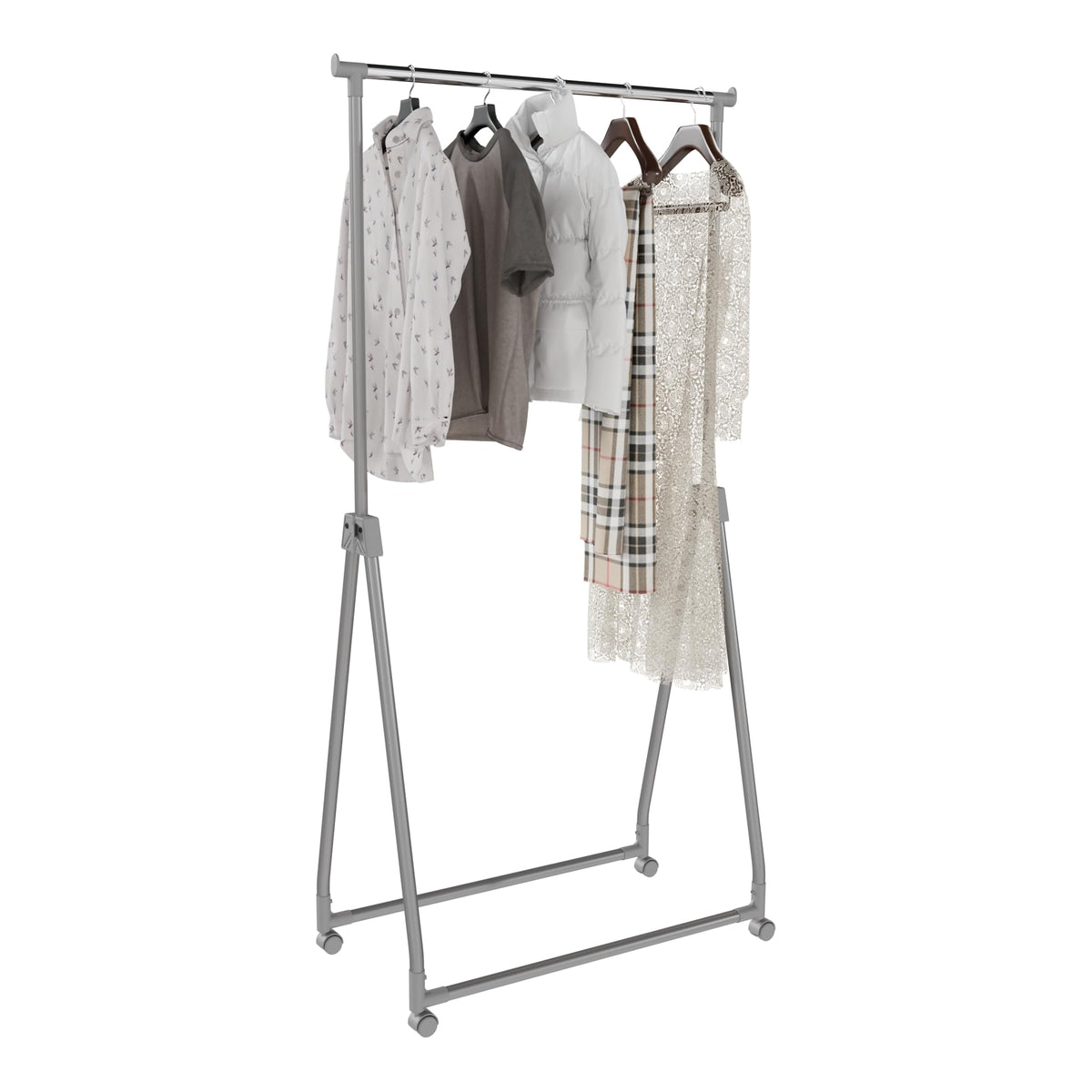 Whitmor foldable garment rack rolling base for easy mobility during laundry