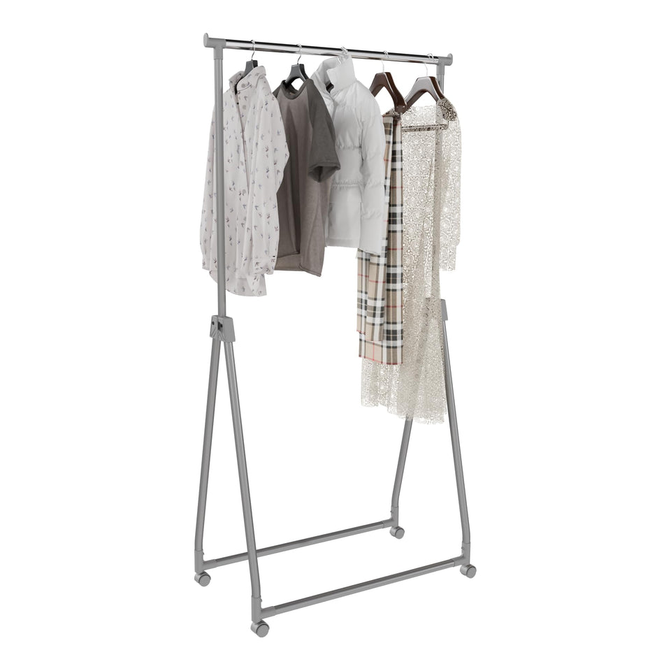 Whitmor foldable garment rack rolling base for easy mobility during laundry