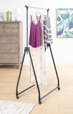 Whitmor folding garment rack in black with easy assembly