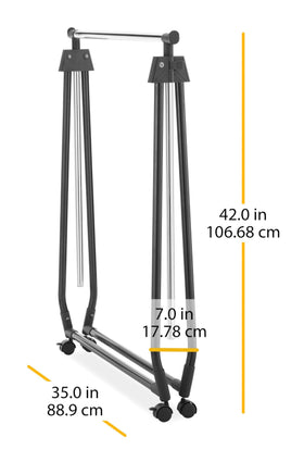 Whitmor folding garment rack showing collapsible design for compact storage