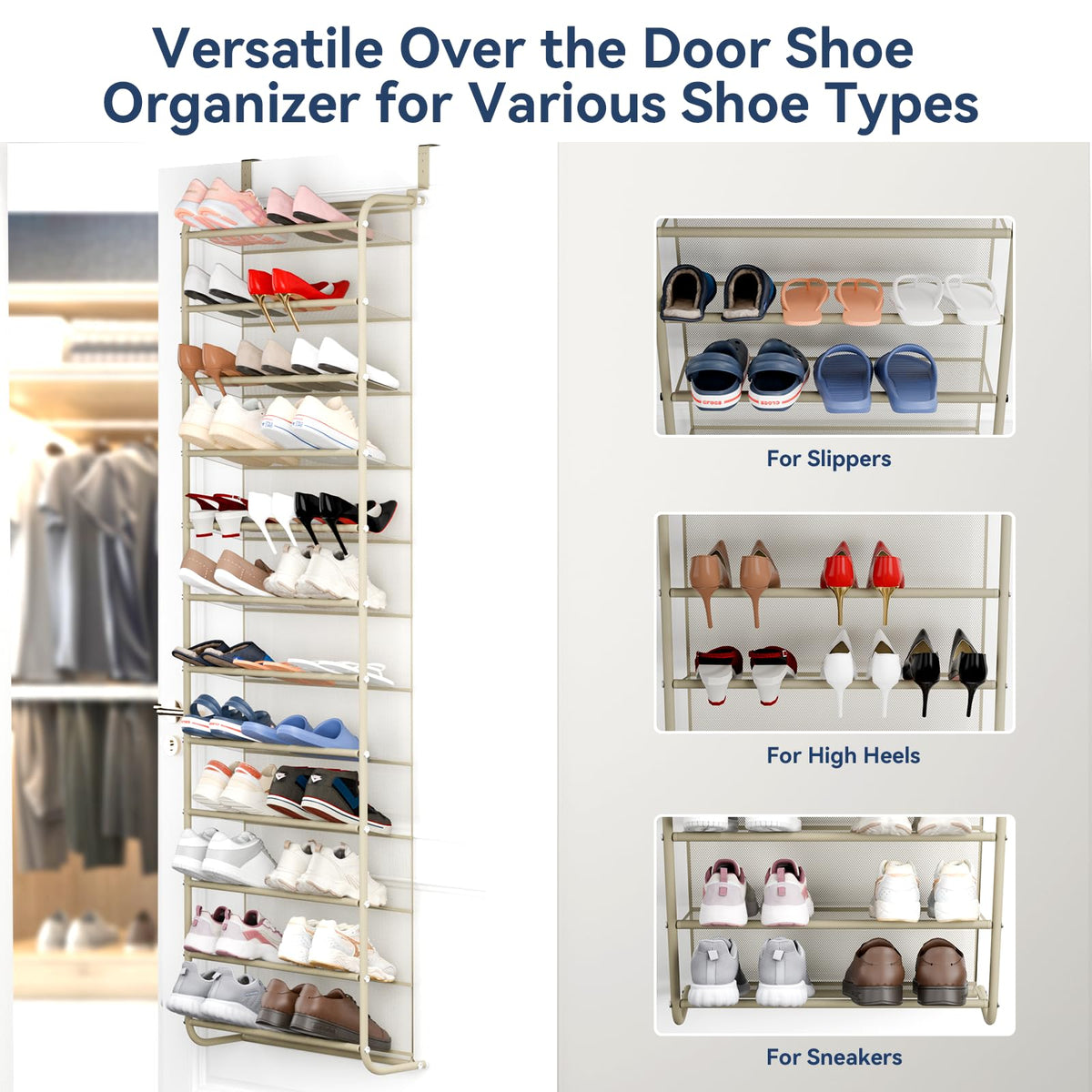 Whitmor hanging rack installs over doors without drilling.