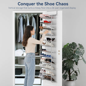 Whitmor mesh-back design keeps shoes in place while protecting doors from scuffs