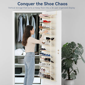Whitmor mesh-lined back prevents shoes from slipping and protects door