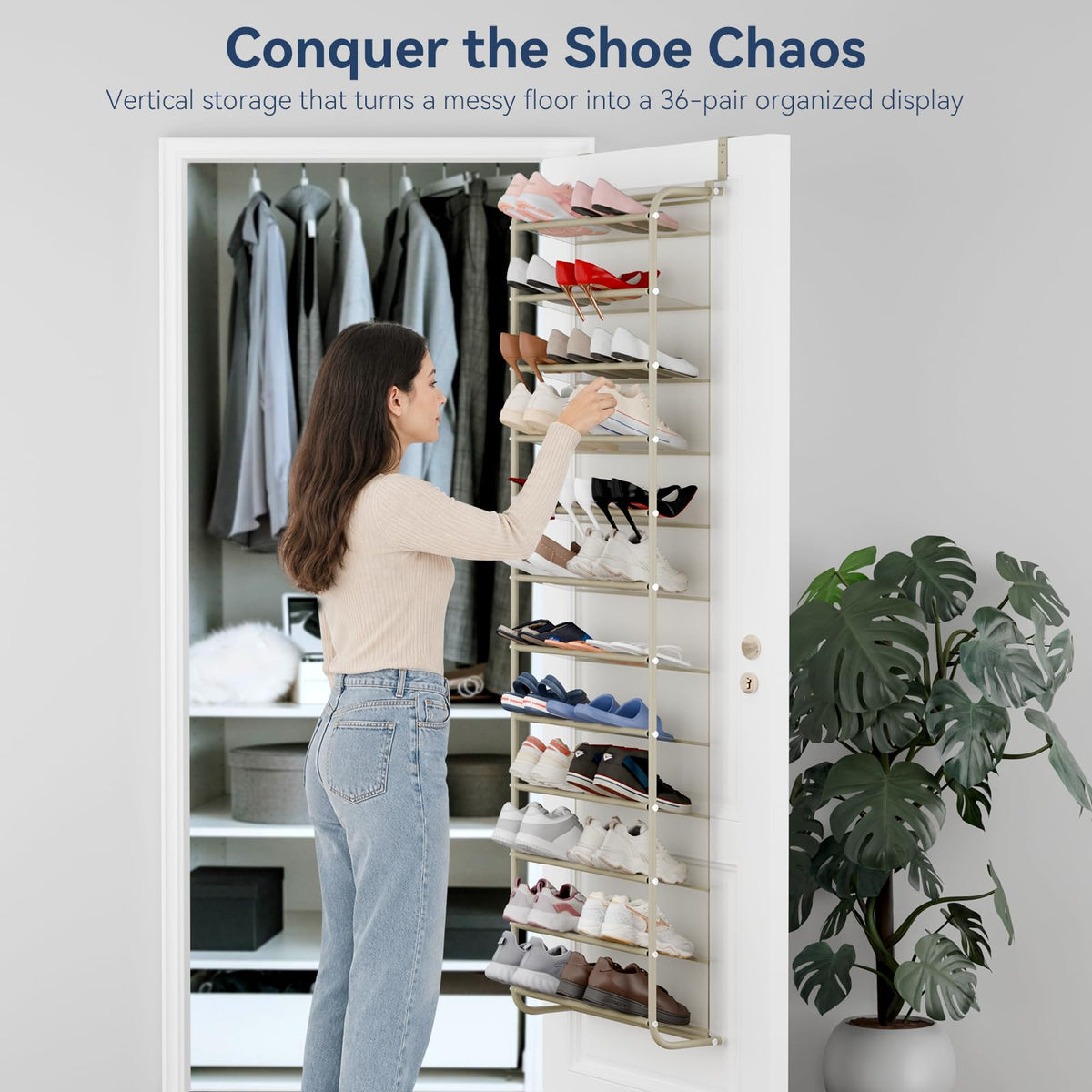 Whitmor metal mesh-back keeps shoes in place and air flows.