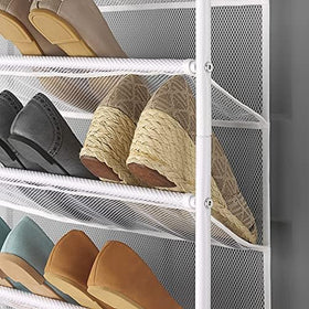 Whitmor multi-purpose storage for hats, scarves, toiletries beside shoes.