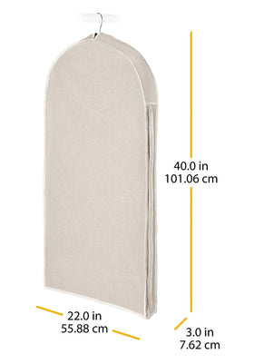 Whitmor natural linen garment bag zipper close-up highlighting easy-access and dust-free storage.