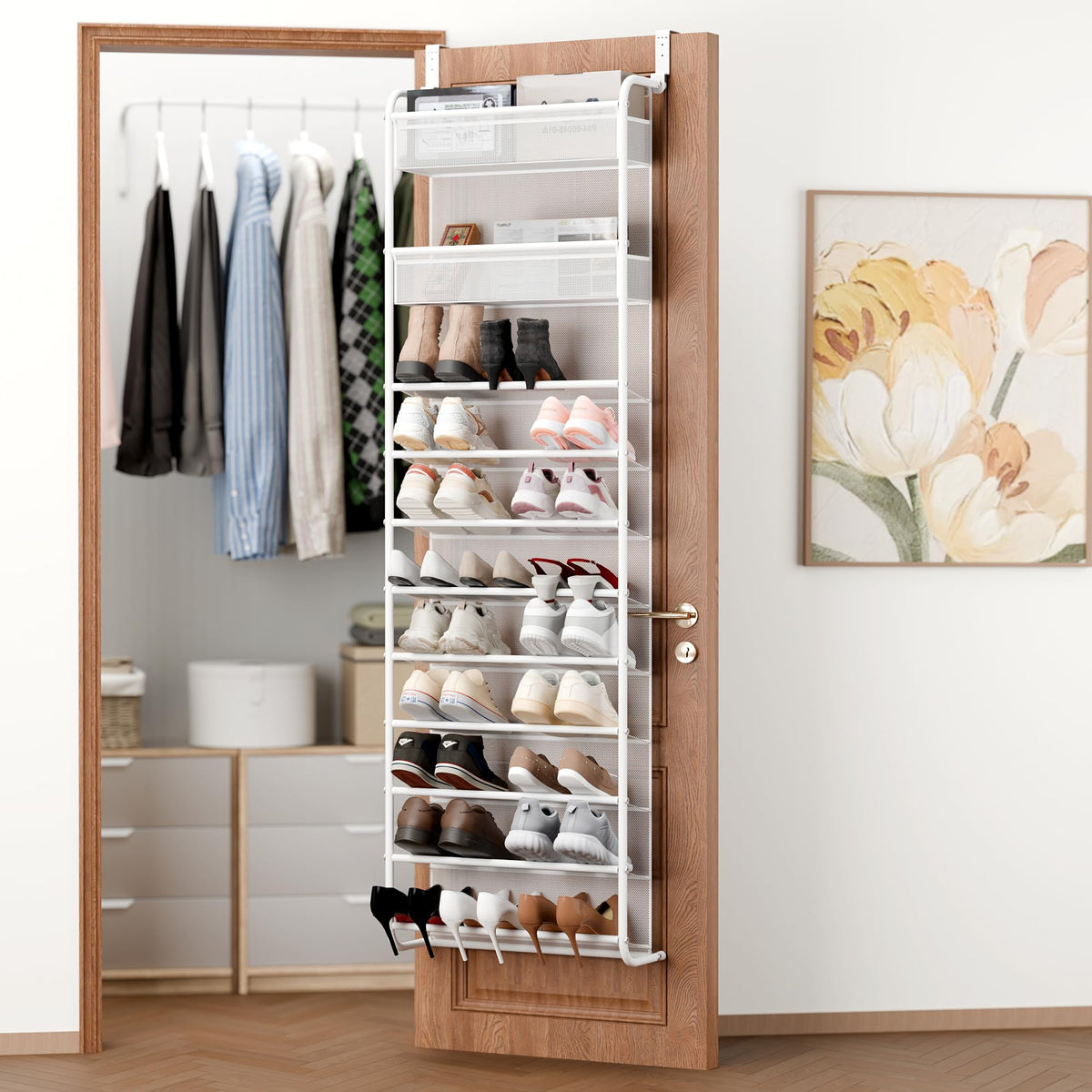Whitmor over-the-door shoe organizer with 27-pair capacity for quick access to shoes