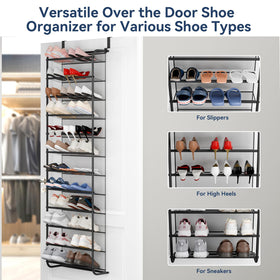 Whitmor over-the-door shoe rack installs without drilling, ideal for renters