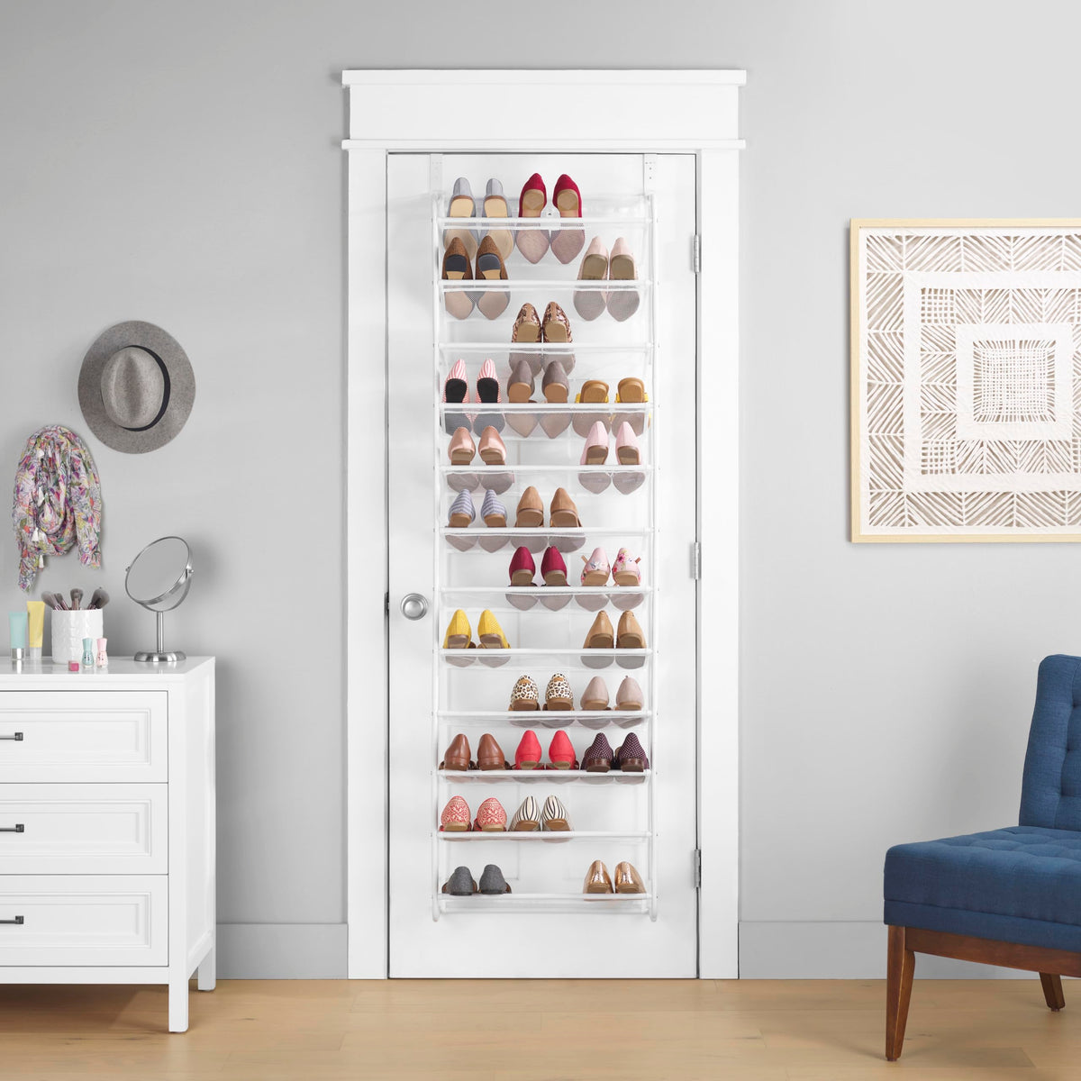 Whitmor wall-mount ready option demonstrates flexible, drill-free installation.